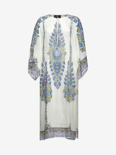 Etro Paisley Print Ivory Muslin Kaftan In Multi