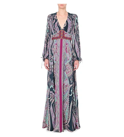 Shop Etro Embellished Silk Maxi Dress In Paisley