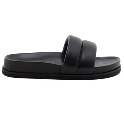 CLOSED LEATHER SLIP-ON SANDALS IN BLACK 
