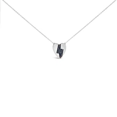 Haus Of Brilliance 925 Sterling Silver 1/3 Ctw Blue Diamond Heart And Lightning Bolt Pendant Necklace In White