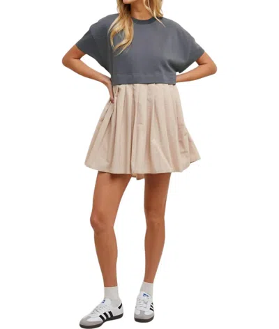 Wishlist French Terry Contrast Mini Dress In Charcoal/taupe In Multi