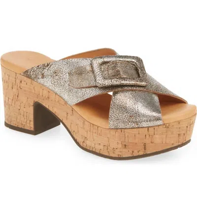 Chocolat Blu Women's Galaxy Criss Cross Platform Slide In Grey Leather In Multi