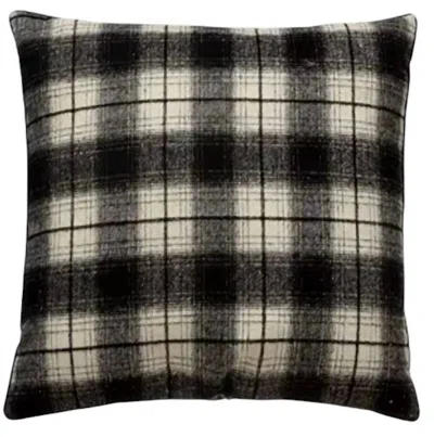 Creative Co-op Square Pillow With Pipping In Black & White Plaid