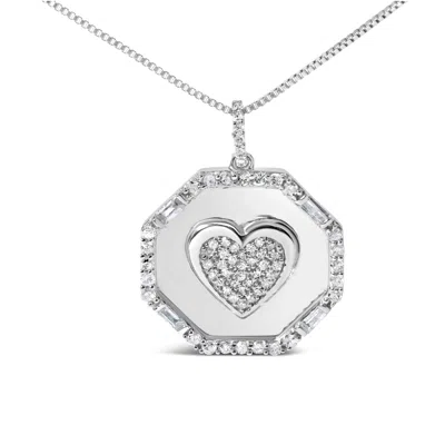 Haus Of Brilliance .925 Sterling Silver 5/8 Cttw Diamond Mirror Plate With Heart And Diamond Halo 18" Pendant Necklace In White