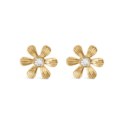 Haus Of Brilliance 10k Yellow Gold Bezel Set Diamond Accent Hammered Finish Floral Stud Earrings In Yellow