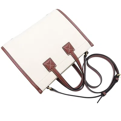 Pre-owned Burberry Brown Ivory Canvas Leather Shoulder Bag () In Brown, Ivory