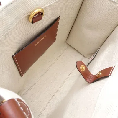 Pre-owned Burberry Brown Ivory Canvas Leather Shoulder Bag () In Brown, Ivory