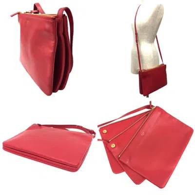 Pre-owned Celine Red Color Leather Pochette Shoulder Bag ()