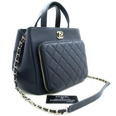 Pre-owned Chanel Business Affinity Navy Leather Shoulder Bag ()
