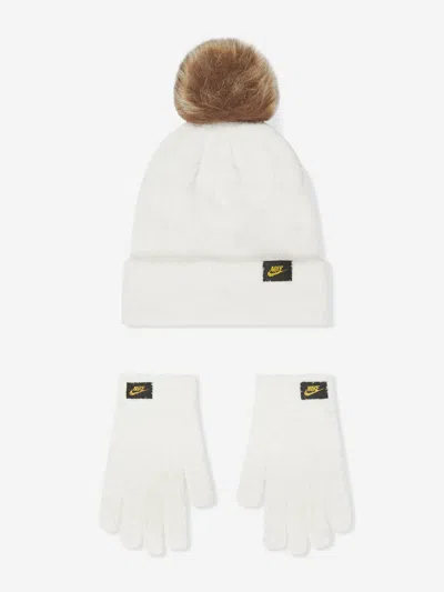 Nike Kids Plush Beanie And Glove Set In White