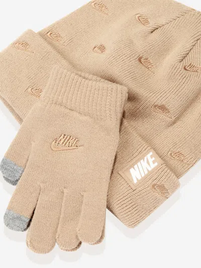 Nike Kids Futura Beanie And Glove Set In Beige