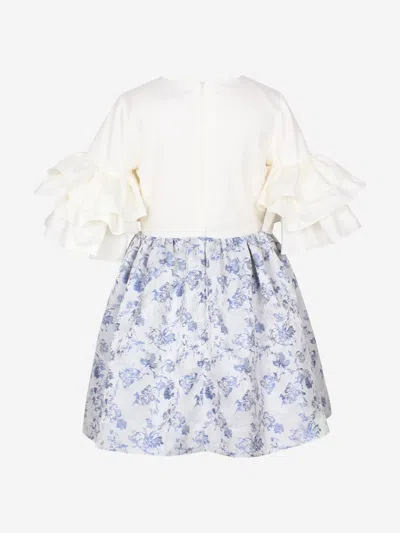 Jessie And James Girls Floral Jacquard Flutterby Ruffle Dress In Blue