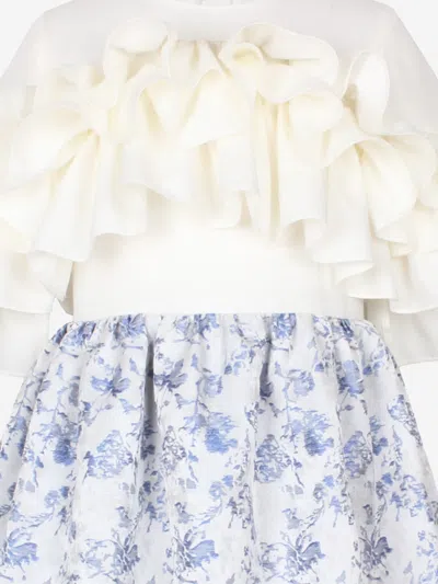 Jessie And James Girls Floral Jacquard Flutterby Ruffle Dress In Blue