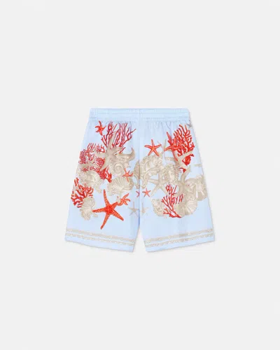 Versace Little Boy's & Boy's Barocco De La Mer Twill Silk Shorts In Blue