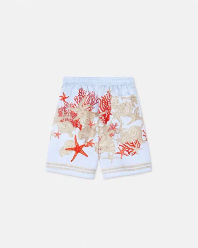 Versace Little Boy's & Boy's Barocco De La Mer Twill Silk Shorts In Blue