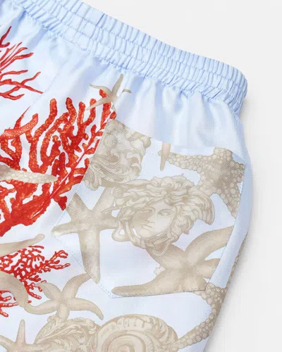 Versace Little Boy's & Boy's Barocco De La Mer Twill Silk Shorts In Blue