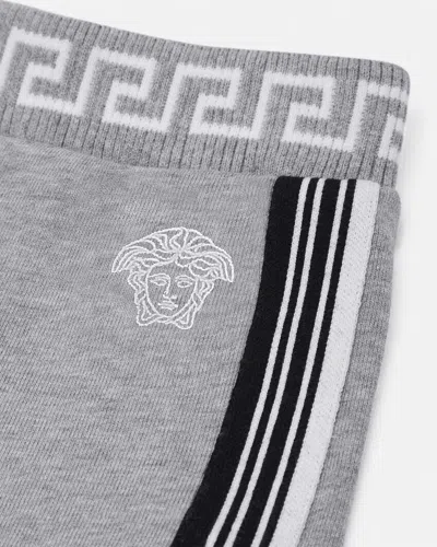 Versace Greca Print Cotton Shorts In Grey