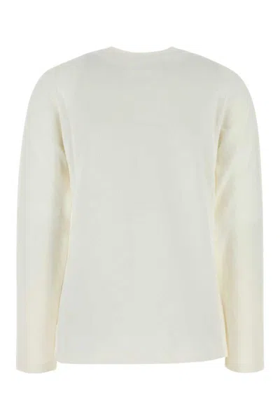 Jil Sander Crew Neck Long Sleeve Boxy Fit Printed Logo Sweatshirt In White