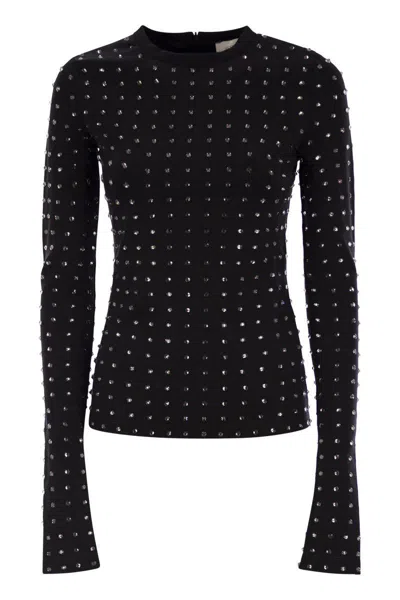 Sportmax All-over Embellished Crewneck Top In Black