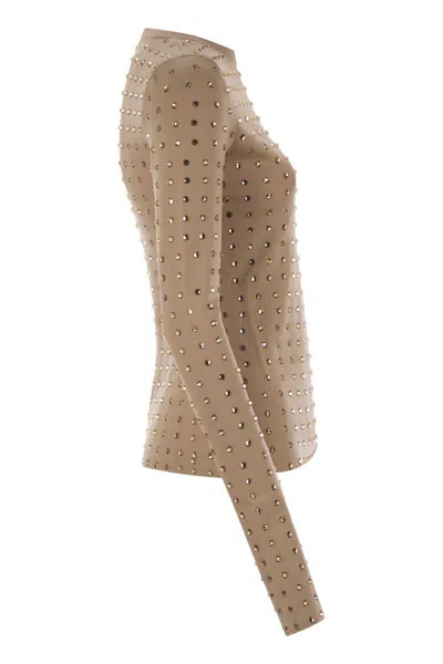 Sportmax Scuba Jersey Top With Crystals In Beige