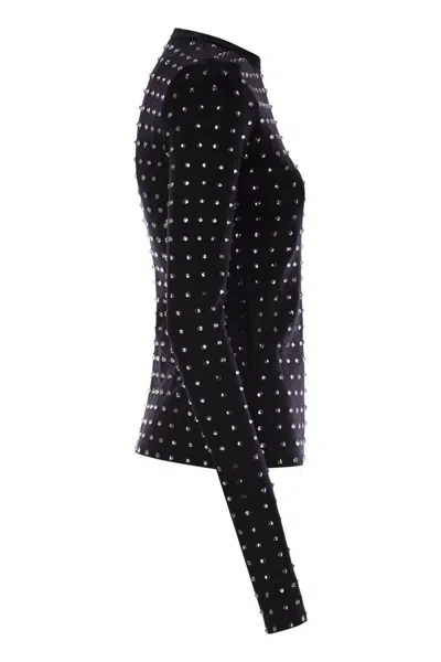 Sportmax All-over Embellished Crewneck Top In Black