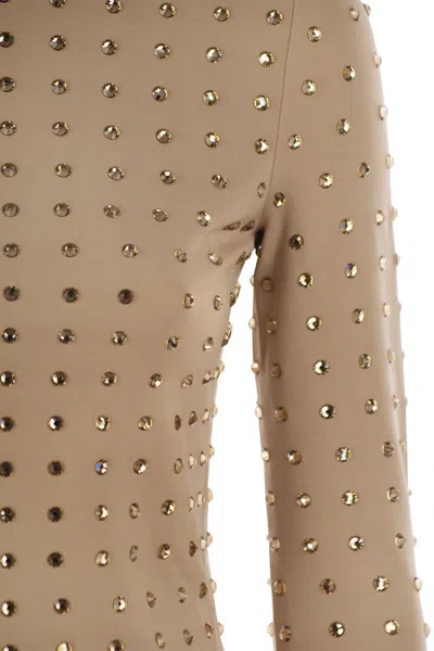 Sportmax Scuba Jersey Top With Crystals In Beige
