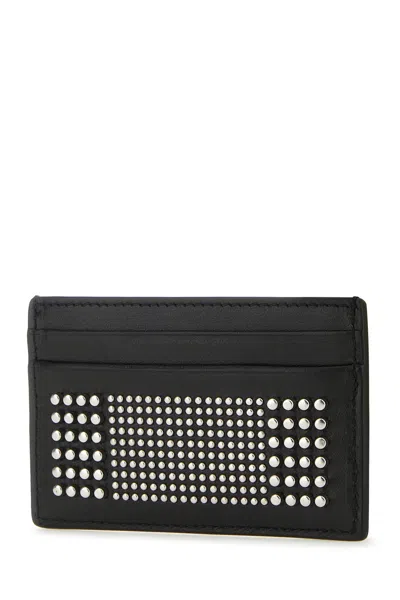 Alexander Mcqueen Black Card-holder With Silver-finished Studs In Leather Man
