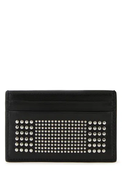 Alexander Mcqueen Black Card-holder With Silver-finished Studs In Leather Man