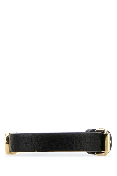 Valentino Black Leather Vlogo Bracelet