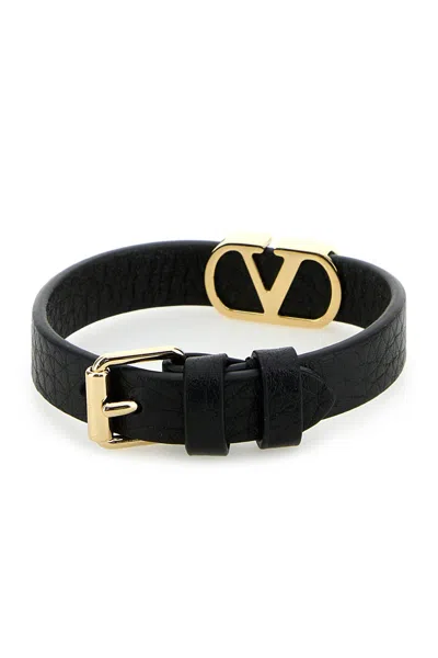 Valentino Black Leather Vlogo Bracelet