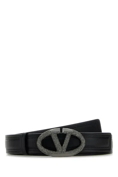 Valentino Black Leather Vlogo The Bold Edition Belt