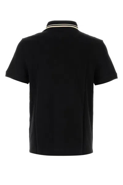 Valentino Garavani Black Polo Shirt With Classic Bicolor Collar And Logo Patch On The Front In Cotto