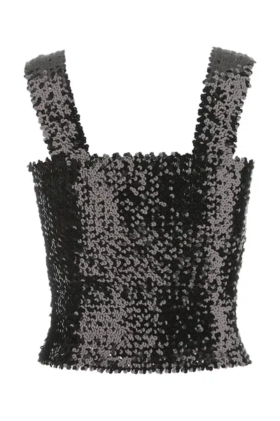 Saint Laurent Sequin Embellished Sleeveless Square Neck Top