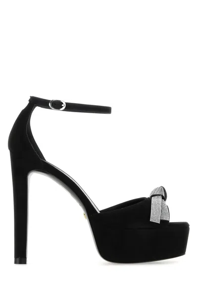 Stuart Weitzman Embellished Bow Suede Platform Sandals