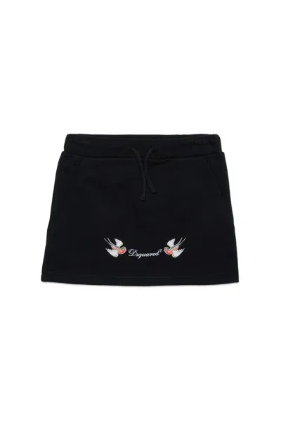 Dsquared2 Fleece Skirt With Birds Print In Black