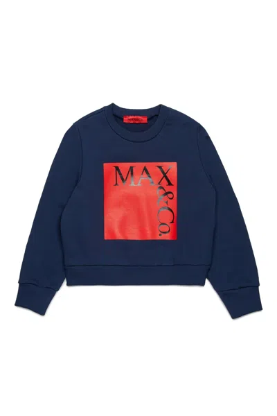Max & Co Logo-print Crew-neck Sweatshirt In Blue