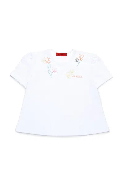 Max & Co Floral Embroidery T-shirt In White