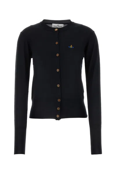 Vivienne Westwood Bea Black Cropped Cardigan With Round Neck And Front Orb Embroidery In Cotton Woman