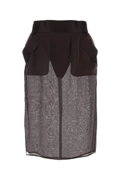 Saint Laurent Gonna In Seta Marrone Donna