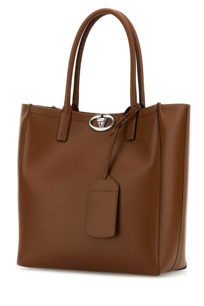Valentino Caramel Leather Medium Vlogo Locker Shopping Bag