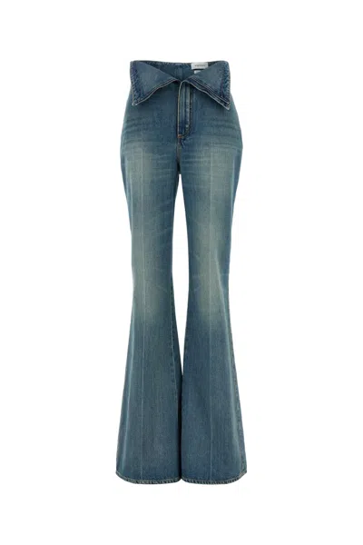Alexander Mcqueen Blue Flared Jeans With Foldover Waist And Logo Patch On The Rear In Denim Womanaa