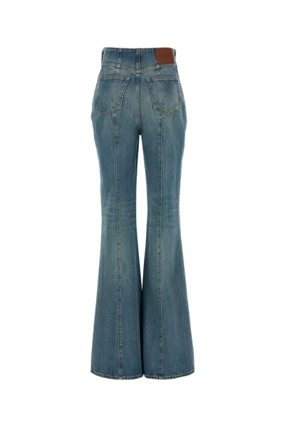 Alexander Mcqueen Blue Flared Jeans With Foldover Waist And Logo Patch On The Rear In Denim Womanaa