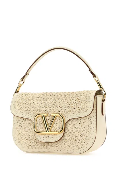 Valentino Ivory Raffia And Leather Vlogo Handbag