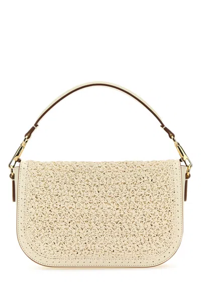 Valentino Ivory Raffia And Leather Vlogo Handbag