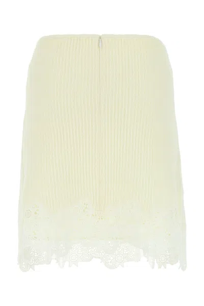 Chloé Chloe Ivory Stretch Wool Blend Skirt