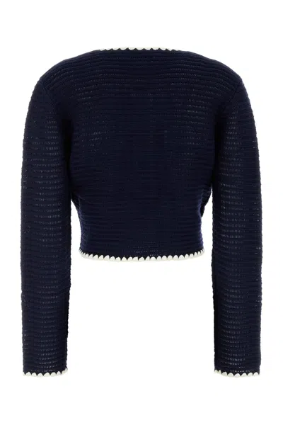 Self-portrait Crochet Knitted Cardigan With Contrasting Profiles In Blue