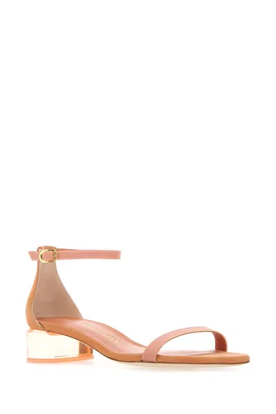 Stuart Weitzman Suede Lucite Block Heel Sandals
