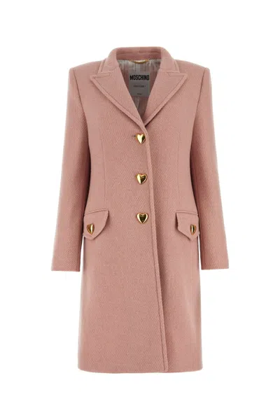 Moschino Structured Wool Blend Coat With Flap Pockets