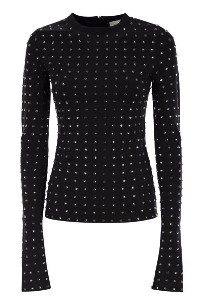Sportmax All-over Embellished Crewneck Top In Black