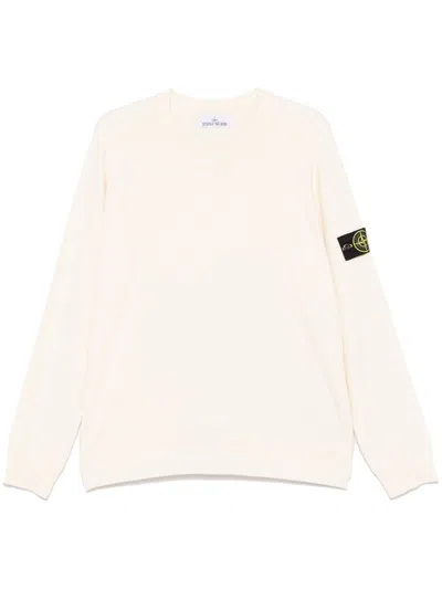 Stone Island Beige Long-sleeved Sweater With Distinctive Logo Patch In V0093 Ivory
